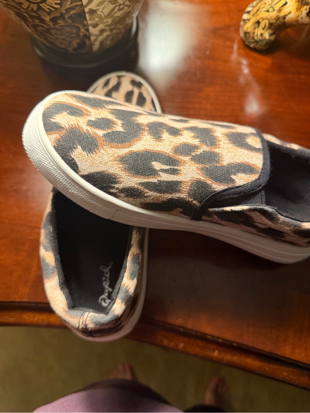 Qupid Kids Slip-On Sneakers in Leopard Print Black and Tan
